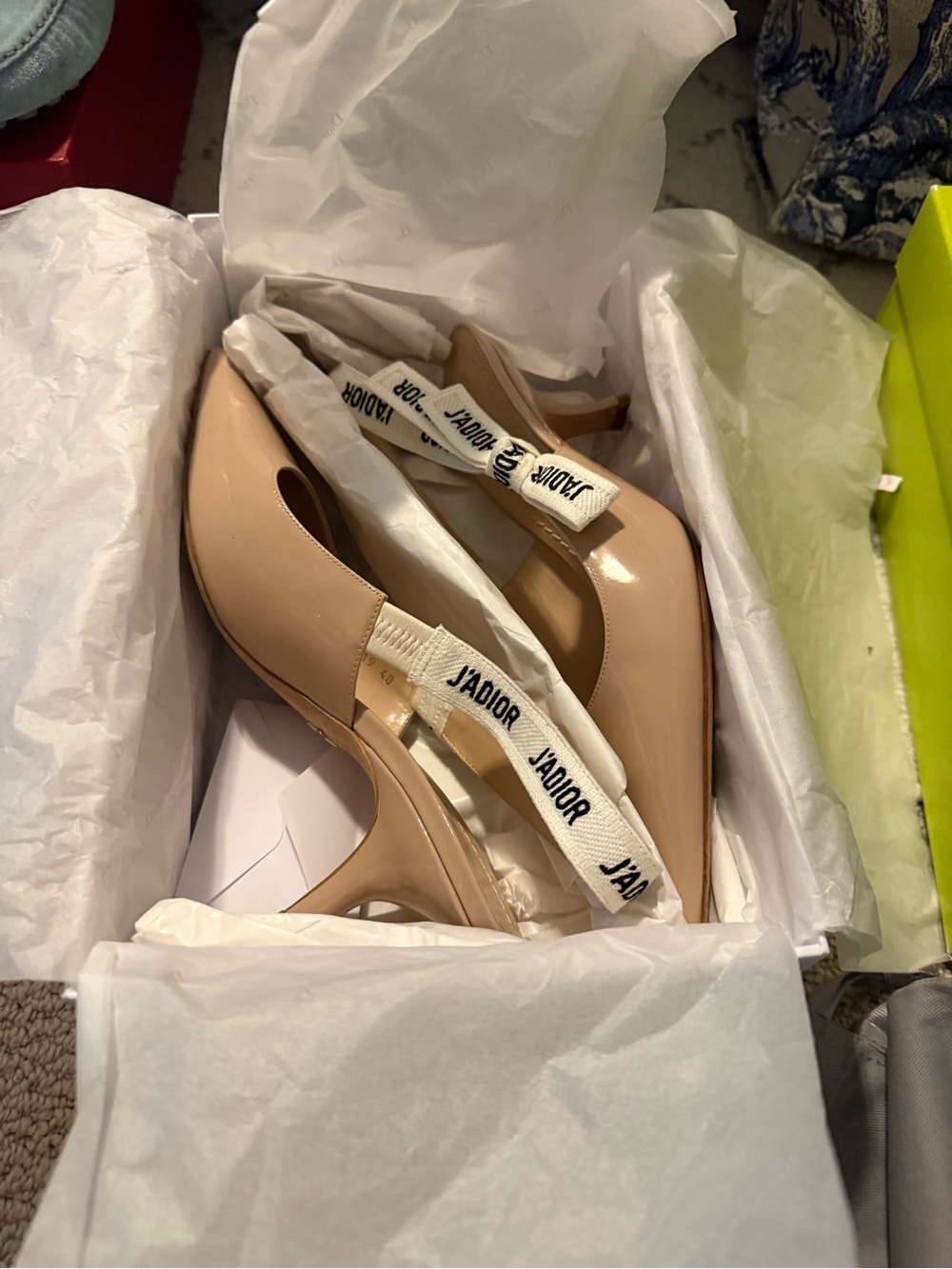 Dior Beige Patent Leather Slingback Pumps with Logo Strap - Picture 3 of 6